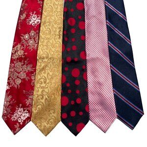Lot of 5 Paul Frederick Silk Neckties (Red, Yellow, Black, Blue) Pattern